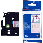 Fita Brother TZE-RE34 12mm Ouro sobre Cetim Rosa - CartuchoNet