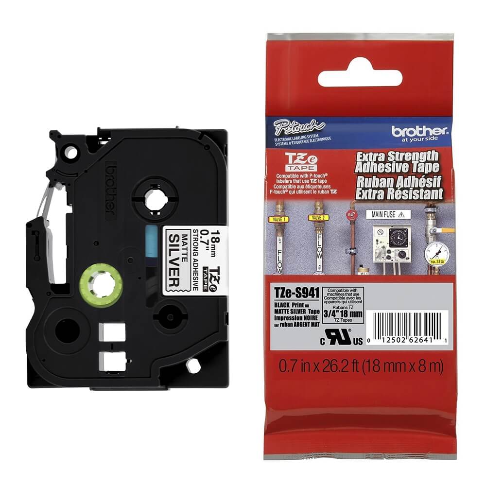 Fita Industrial Brother TZE-S941 18mm Preto/Prata - CartuchoNet