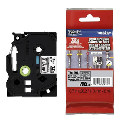 Fita Industrial Brother TZE-S941 18mm Preto/Prata - CartuchoNet