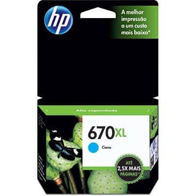 Cartucho de tinta HP 670XL Ciano CZ118AB Alto Rendimento - CartuchoNet