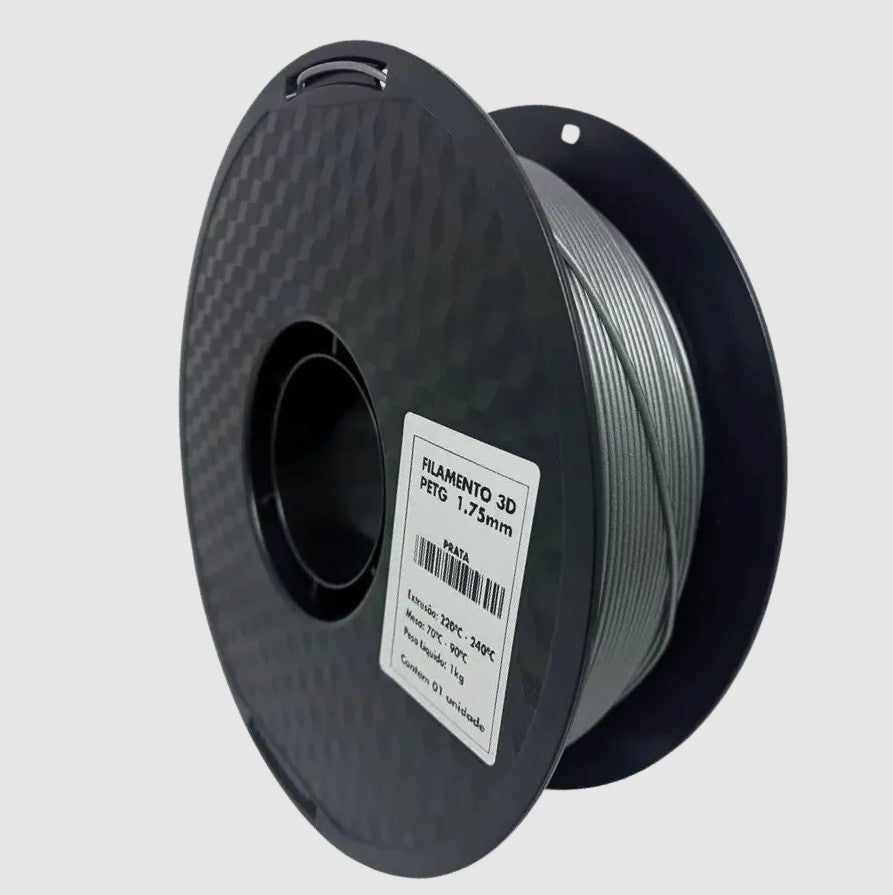 Filamento 3D PETG Prata 1.75mm 1kg - DER 4v