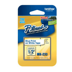Fita Brother MK-233 12mm Azul sobre Branco 