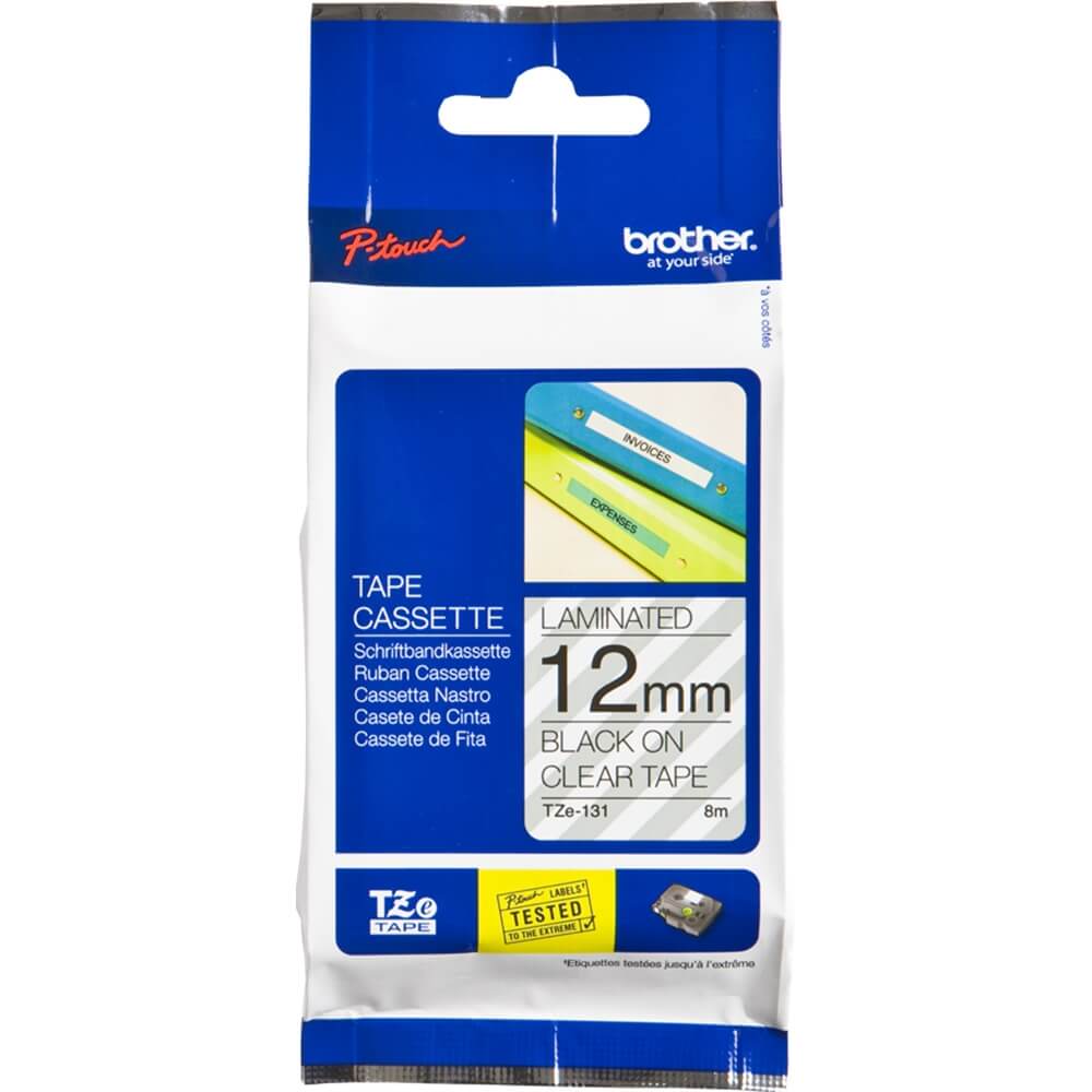 Fita Brother TZE-131 12mm Preto/Transparente - CartuchoNet