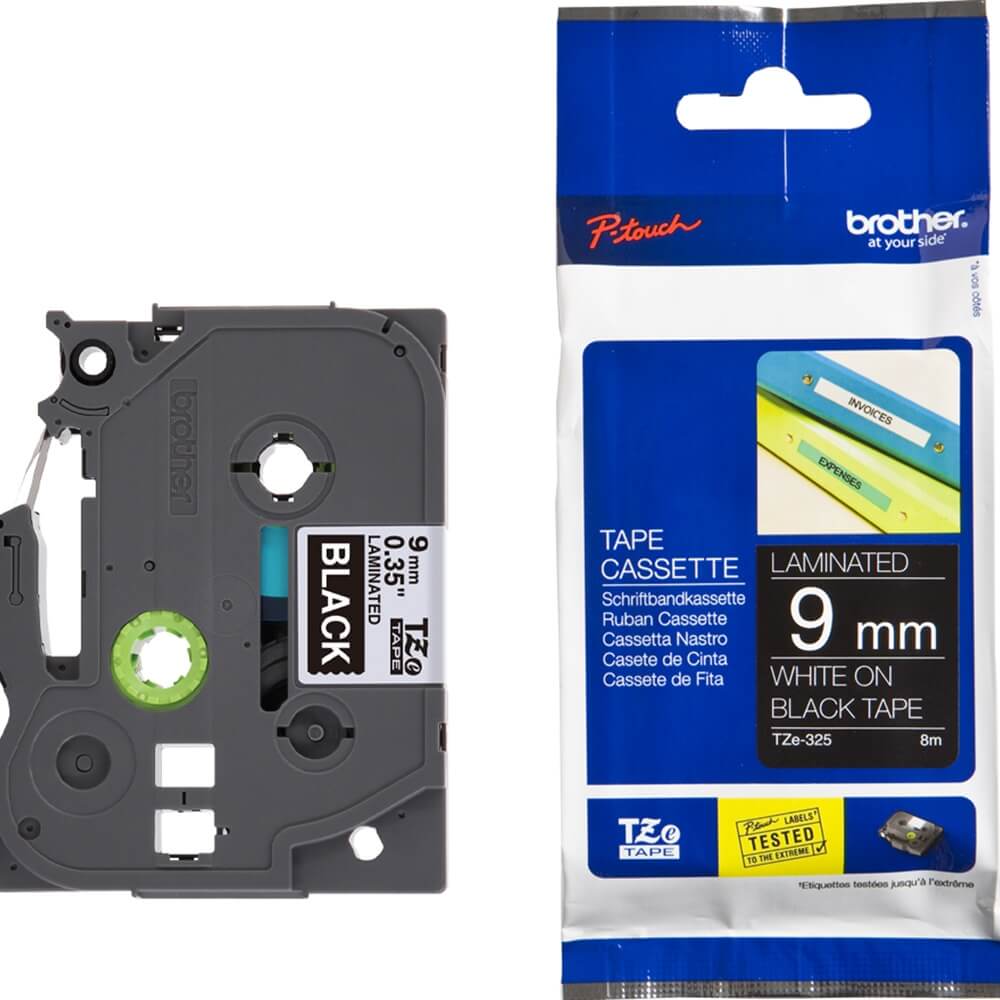 Fita Brother TZE-325 9mm Branco/Preto - CartuchoNet