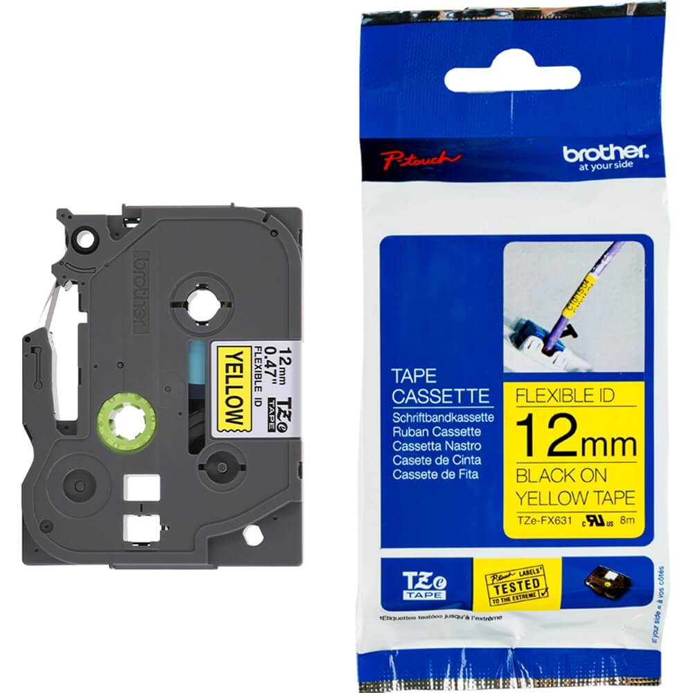 Fita Brother TZE-FX631 12mm Preto sobre Amarelo - CartuchoNet