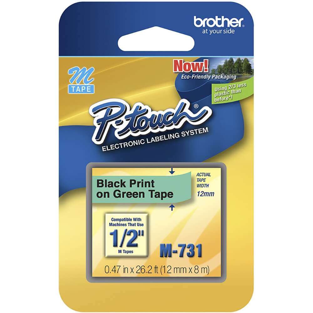 Fita Brother M-731 12mm Preto/Verde Original - CartuchoNet