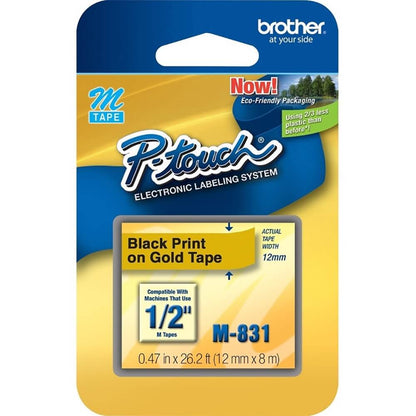Fita Rotulador Brother 12mm M-831 Preto/Ouro 