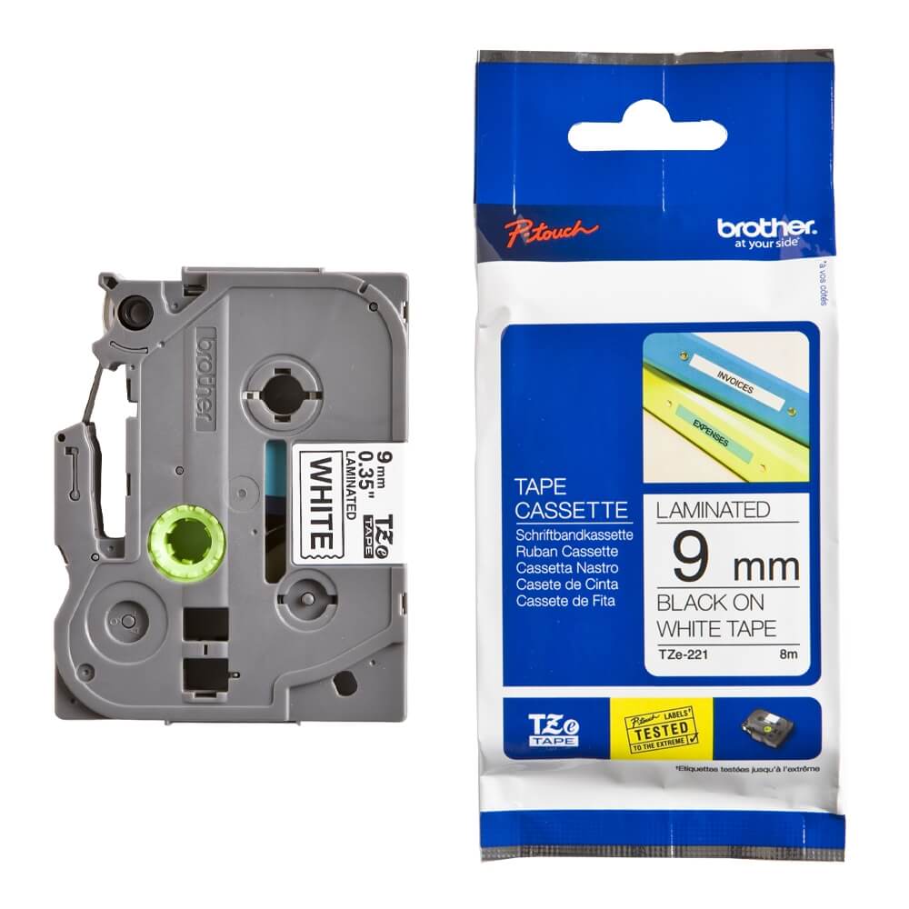 Fita Brother TZE-221 9mm Preto sobre Branco - CartuchoNet