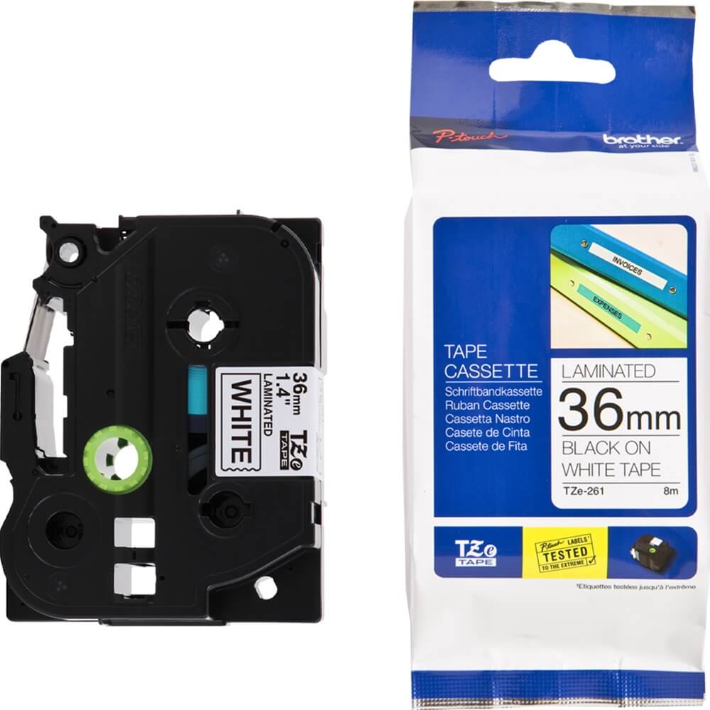 Fita Brother TZE 261 36mm Preto/Branco - CartuchoNet