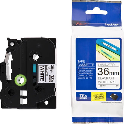 Fita Brother TZE 261 36mm Preto/Branco - CartuchoNet