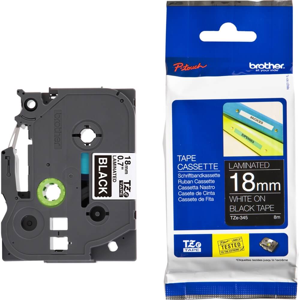 Fita Brother TZE-345 (TZ-345) 18mm Branco/Preto - CartuchoNet
