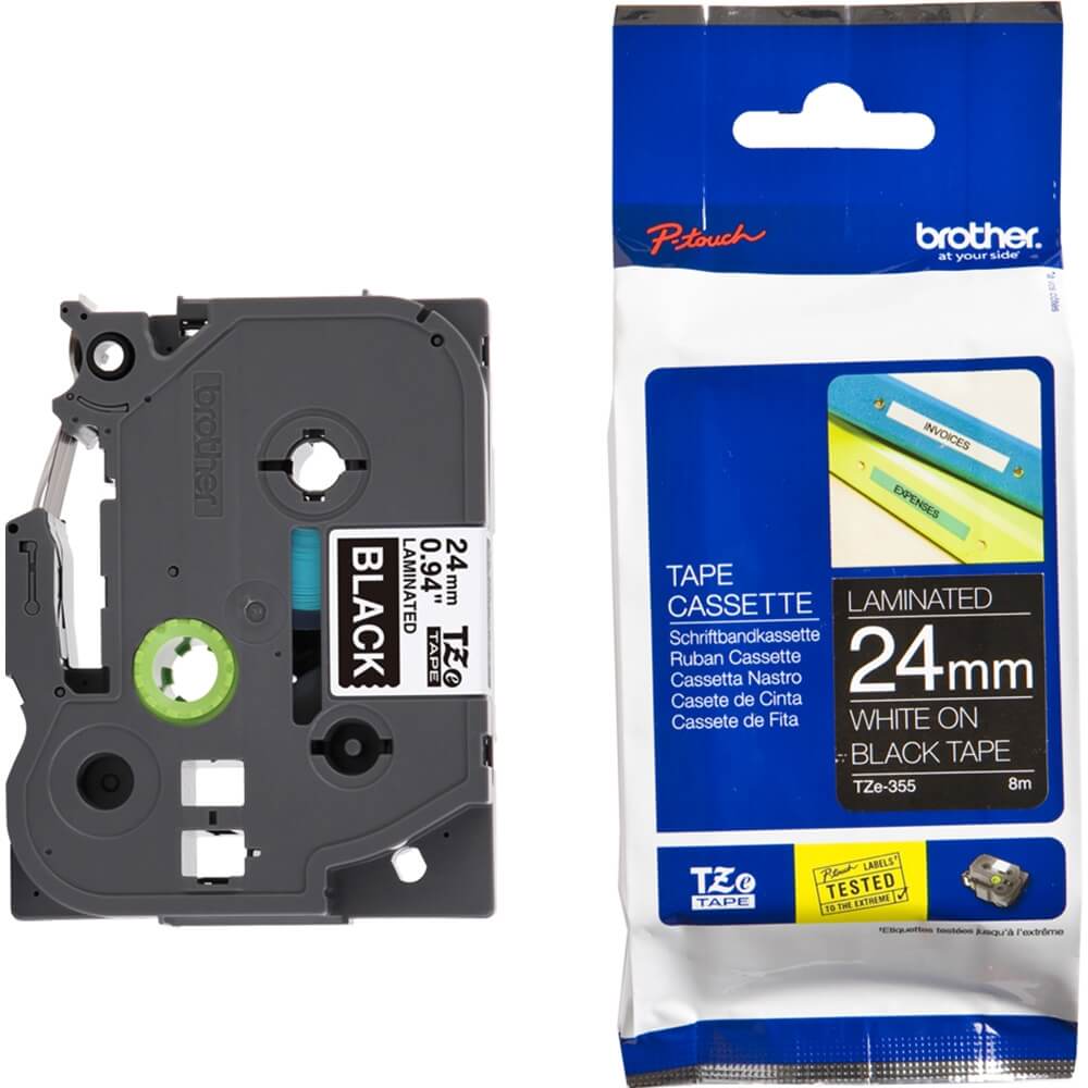 Fita Brother TZE-355 24mm Branco/Preto - CartuchoNet