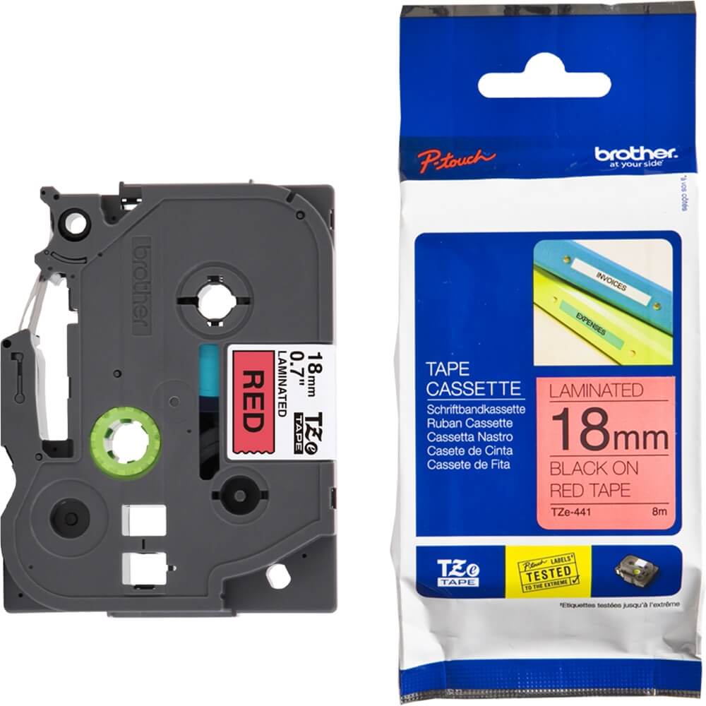 Fita Brother TZE-441 18mm Preto/Vermelho - CartuchoNet