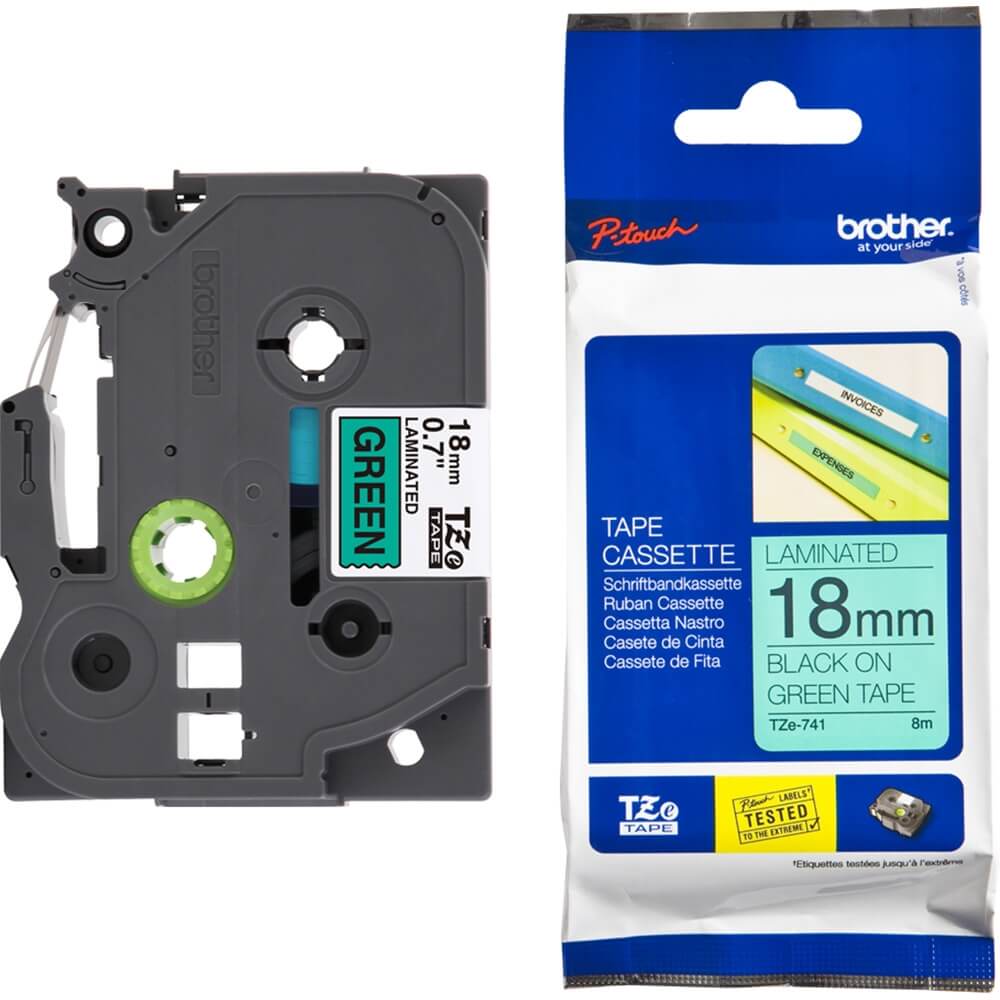 Fita Brother TZE-741 18mm Preto sobre Verde