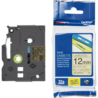 Fita Brother TZE-MPGG31 12mm Preto sobre Ouro Geométrico - CartuchoNet
