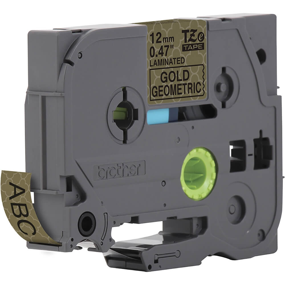 Fita Brother TZE-MPGG31 12mm Preto sobre Ouro Geométrico - CartuchoNet