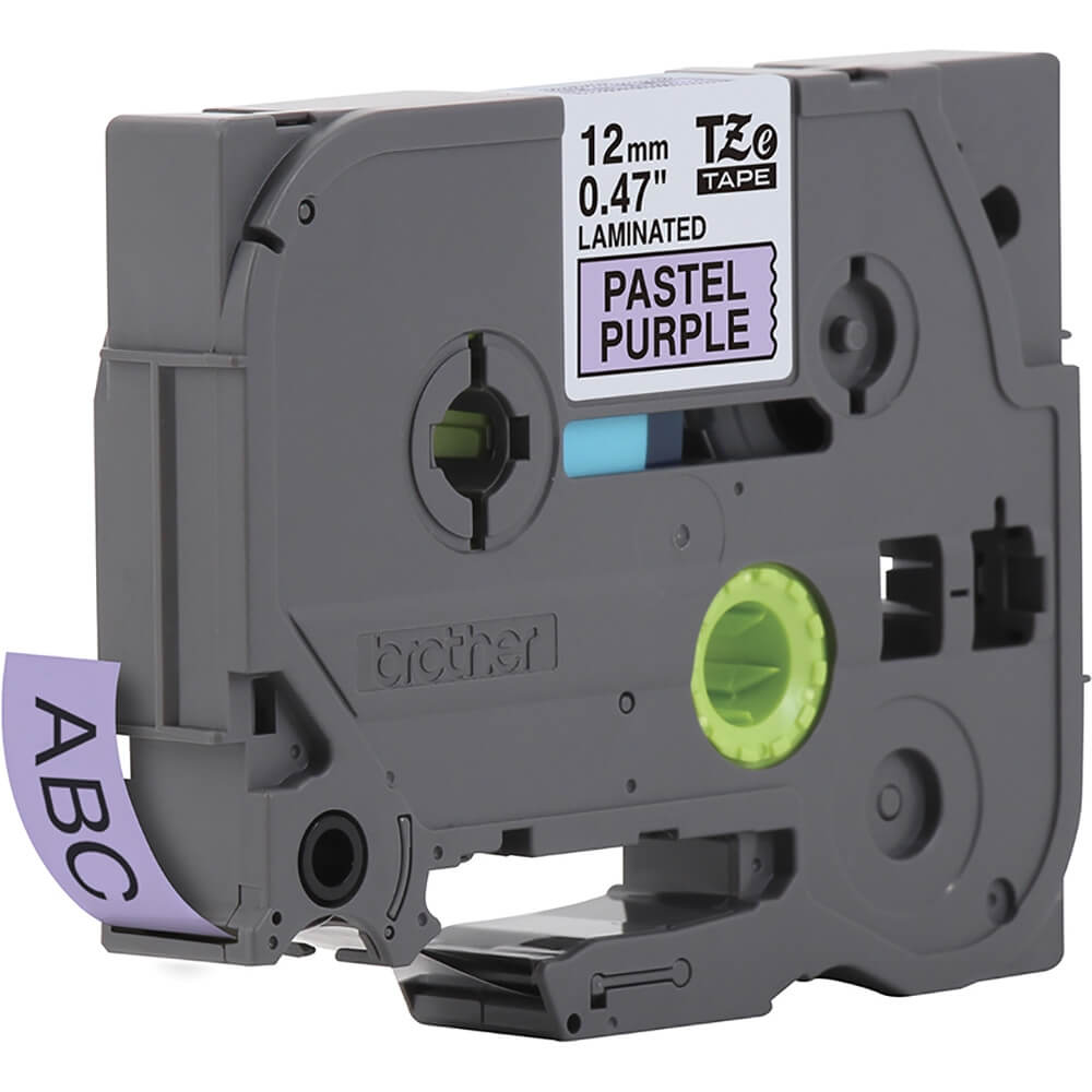 Fita Brother TZE-MQF31 12mm Preto sobre Roxo Pastel