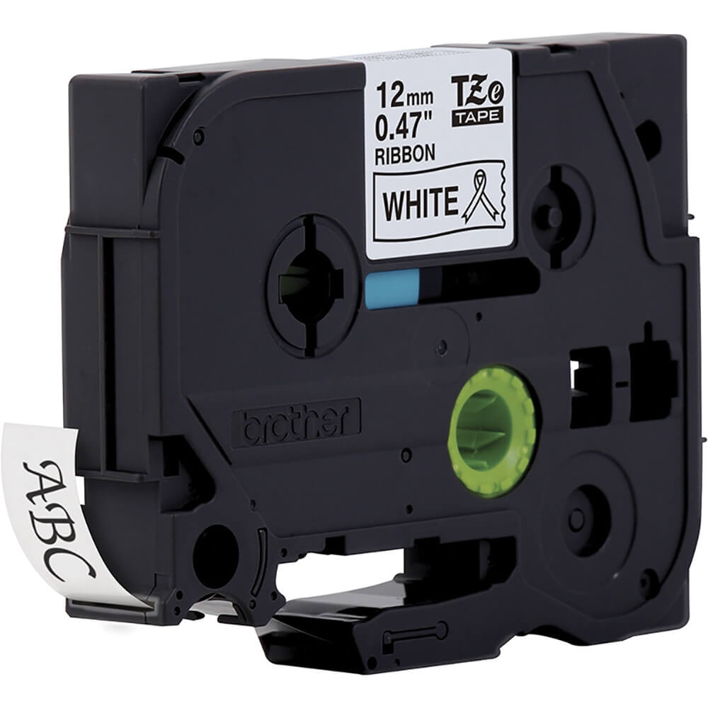 Fita Brother TZE-R231 12mm Preto sobre Cetim Branco