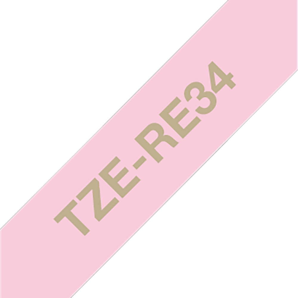 Fita Brother TZE-RE34 12mm Ouro sobre Cetim Rosa - CartuchoNet