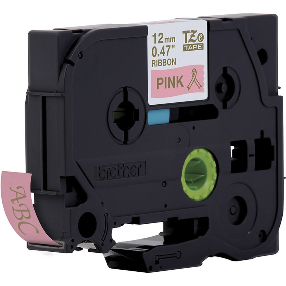 Fita Brother TZE-RE34 12mm Ouro sobre Cetim Rosa - CartuchoNet