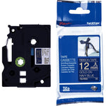 Fita Brother TZE-RN34 12mm Ouro sobre Cetim Azul Marinho - CartuchoNet