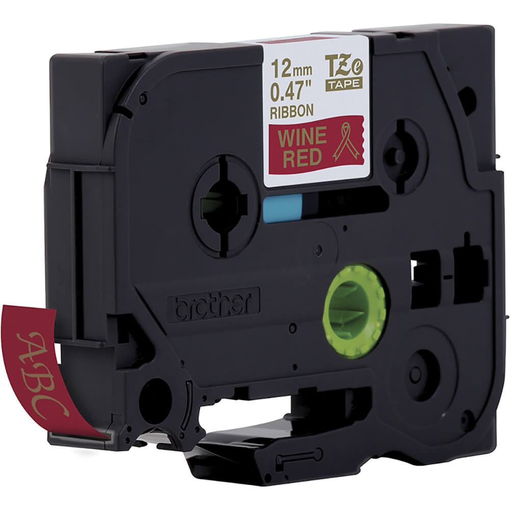 Fita Brother TZE-RW34 12mm Ouro sobre Cetim Vinho - CartuchoNet