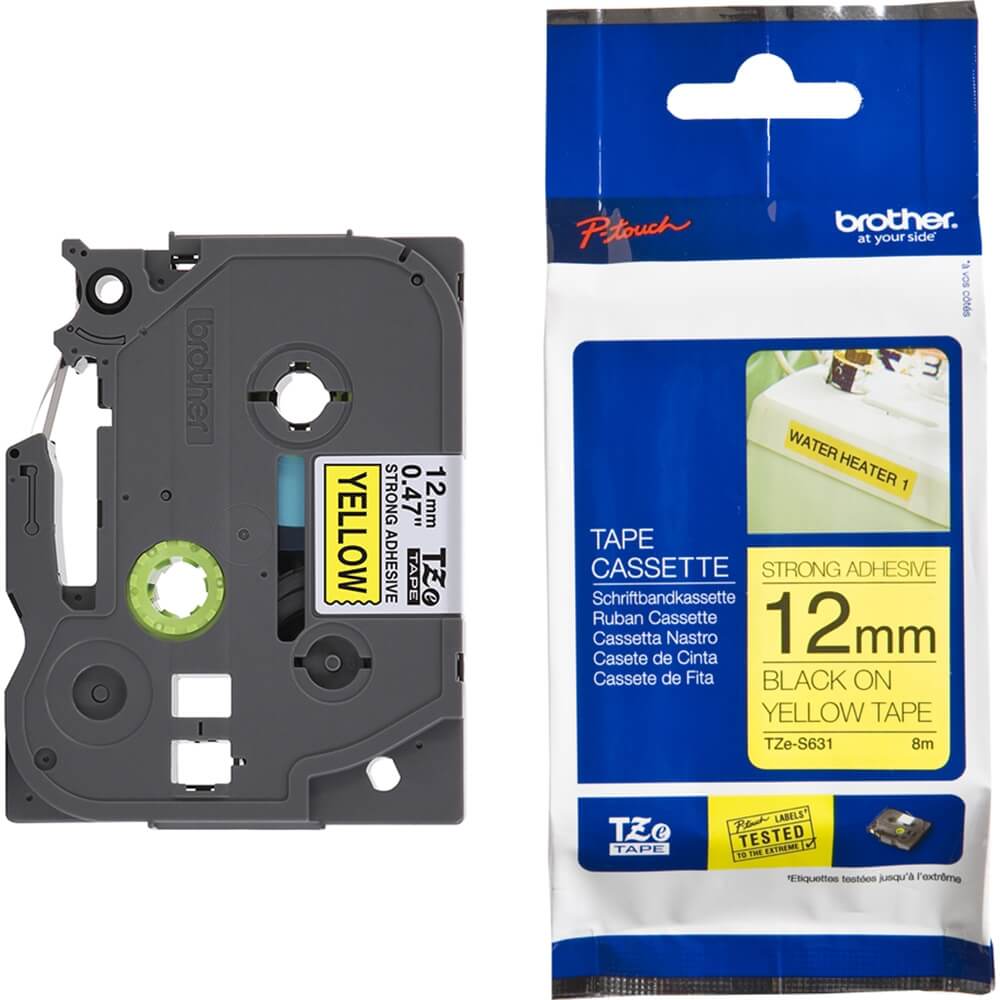 Fita Industrial Brother TZE-S631 12mm Preto/Amarelo - CartuchoNet