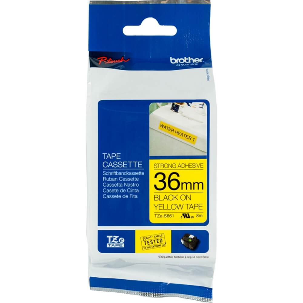 Fita Brother TZE-S661 36mm Preto sobre Amarelo Industrial - CartuchoNet