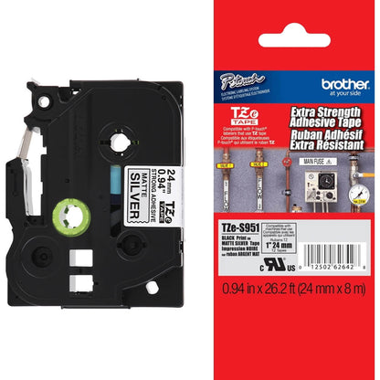 Fita Brother TZE-S951 24mm Preto sobre Prata Fosco Industrial