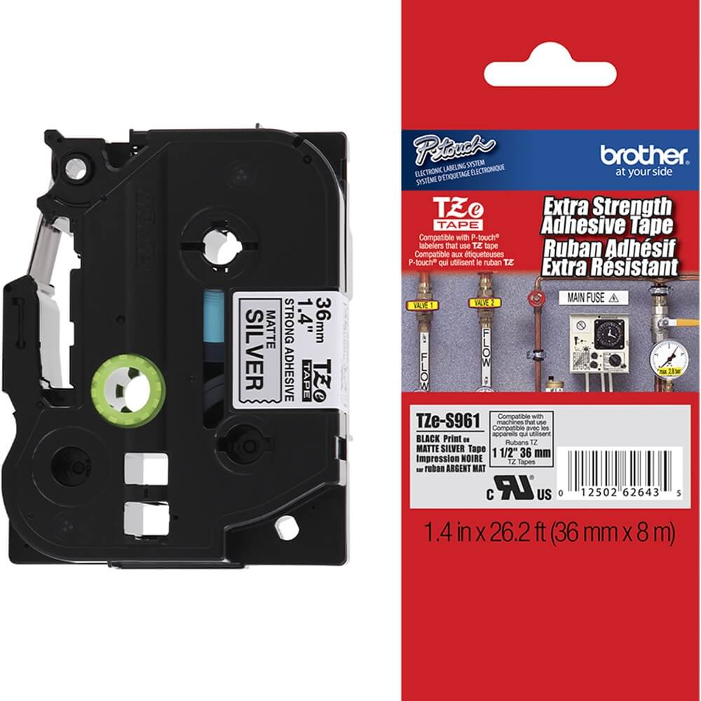 Fita Industrial Brother TZE-S961 36mm Preto sobre Prata - CartuchoNet