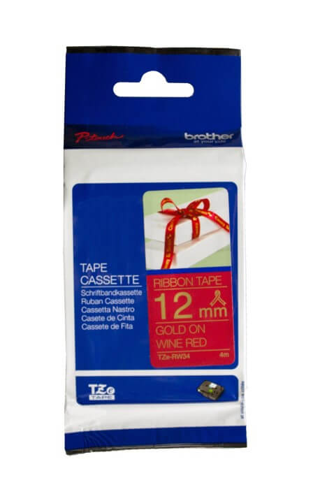 Fita Brother TZE-RW34 12mm Ouro sobre Cetim Vinho - CartuchoNet