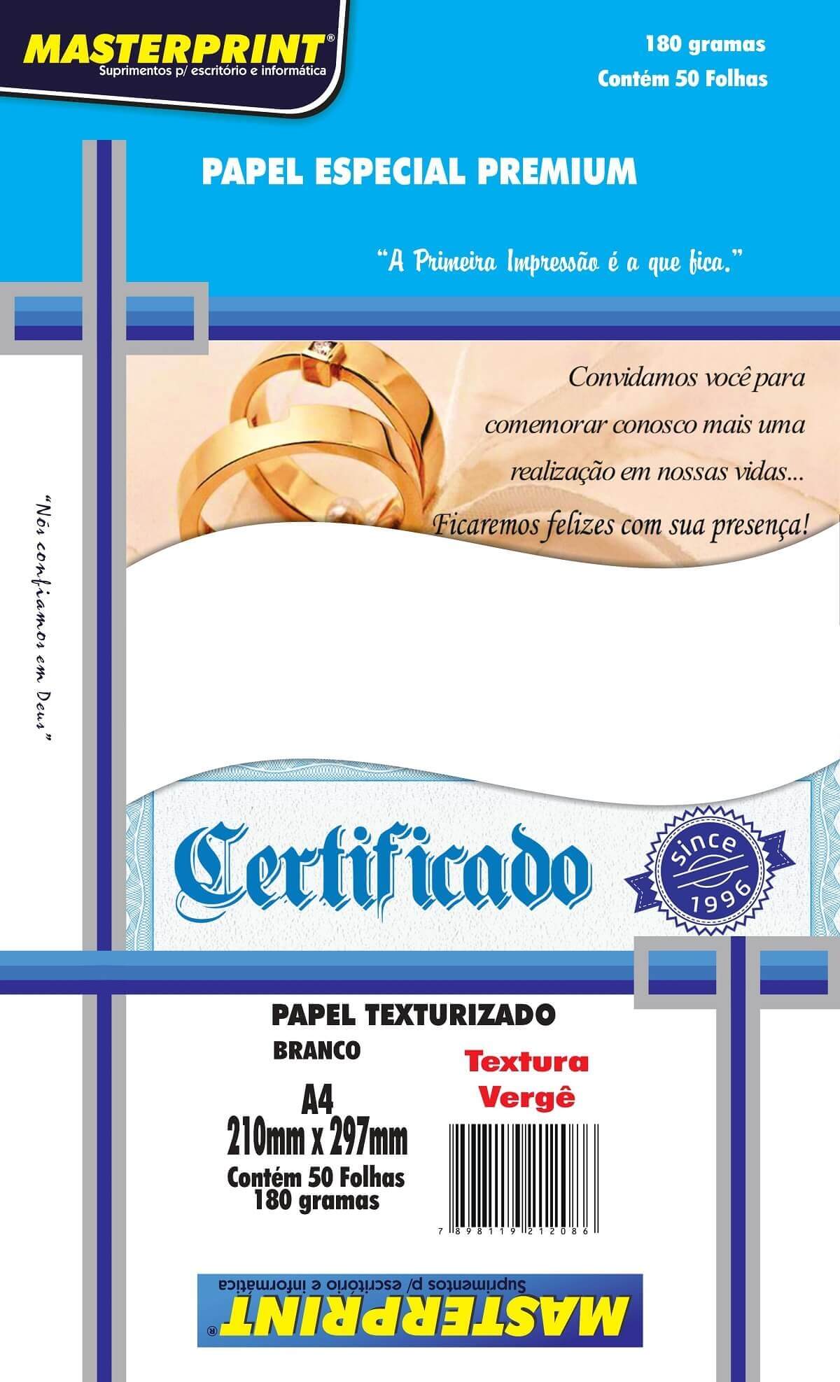 Papel Especial Verge A4 180G Master Print 50 Folhas - CartuchoNet